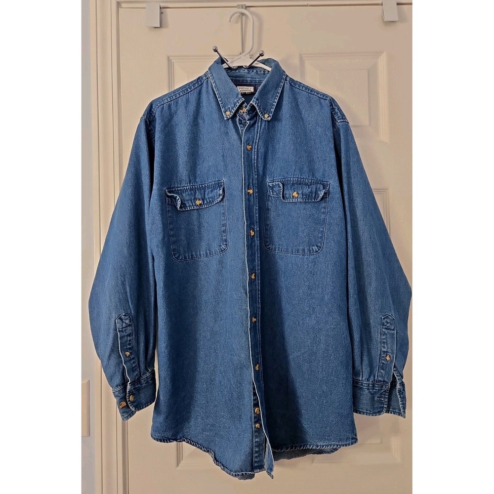 Premier International Denim Shirt Men's XL Blue Button Down Workwear Outdoor